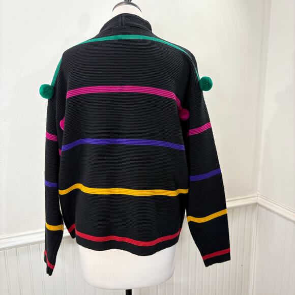 Vintage Doncaster Size M Cardigan Sweater 3D Pom Pom Boxy Wool Blend Rainbow - Picture 2 of 14